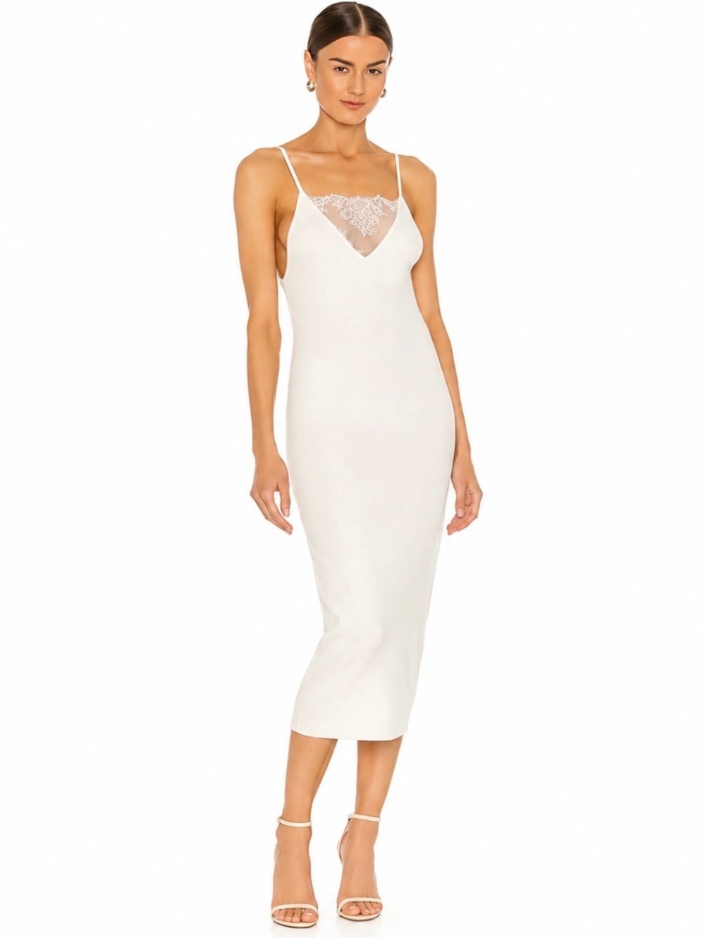 Weekend Stories Lux Ribbed Midi Dress Ivory Lace Cashmere Blend Size S NWT